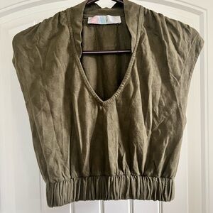 Free People Olive V-Neck Blouse